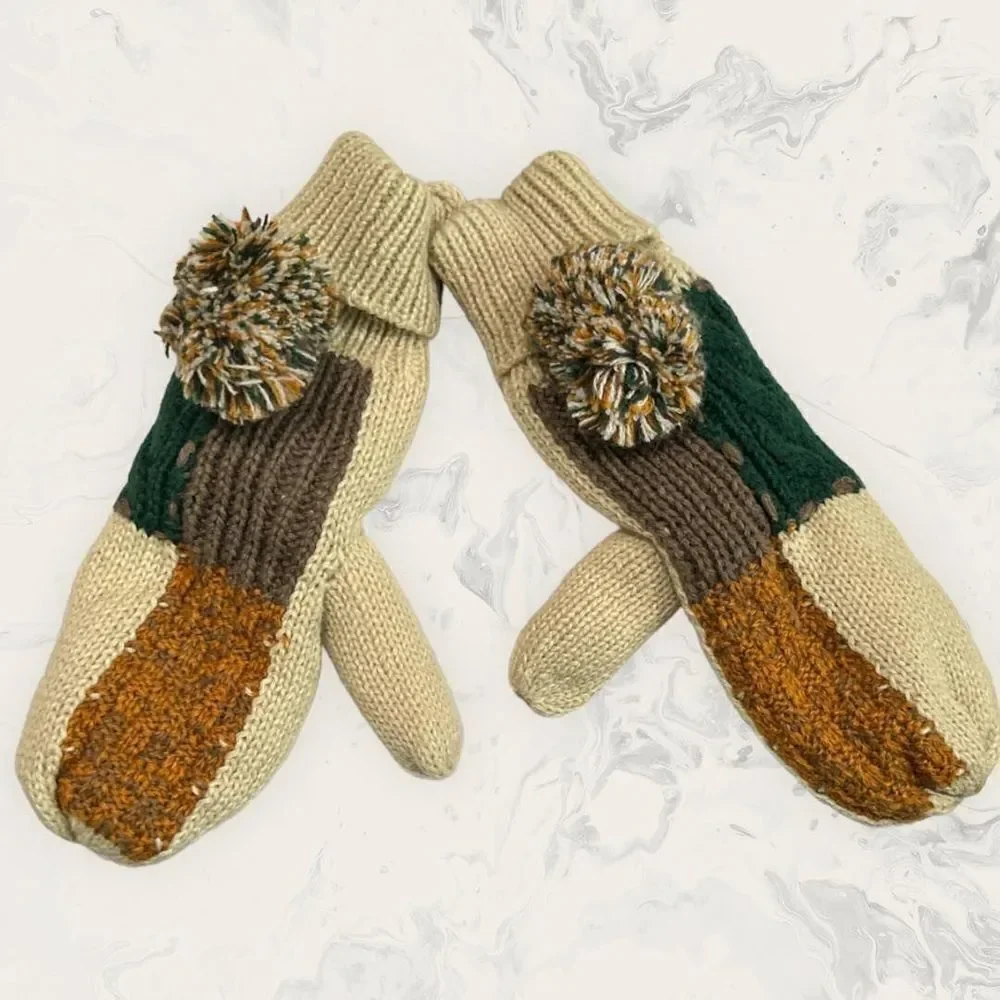 NEW Nordstrom BP. Bundle - Beanie and Mittens Set - Tan/ Brown - One Size